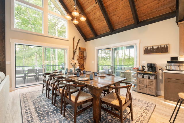 Dining flows straight into the kitchen — one open, gathered space rather than th